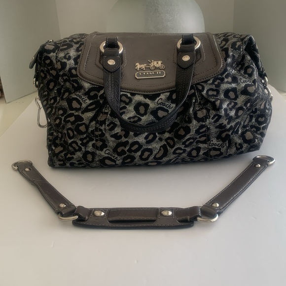 COACH ASHLEY OCELOT LEOPARD BLACK & SILVER METALLIC RARE SATCHEL - Picture 5 of 8